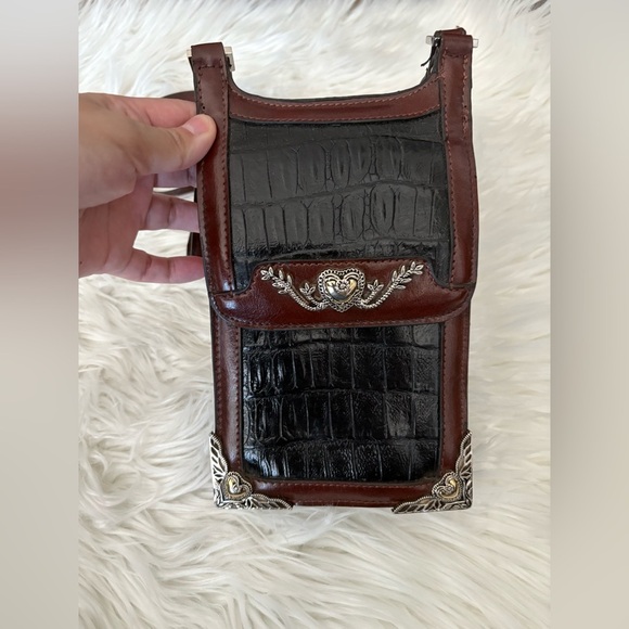 Marc Chantal MC Black Leather Handbag Faux Croc Silver Embossed Accents Vintage - Picture 3 of 6